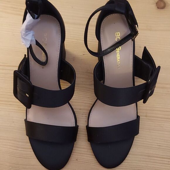 BCBG black sandal double strap satin sandals size 7 strappy sandal - Picture 5 of 6